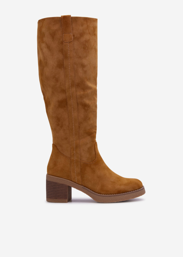 Brown tan heeled knee high boots 3