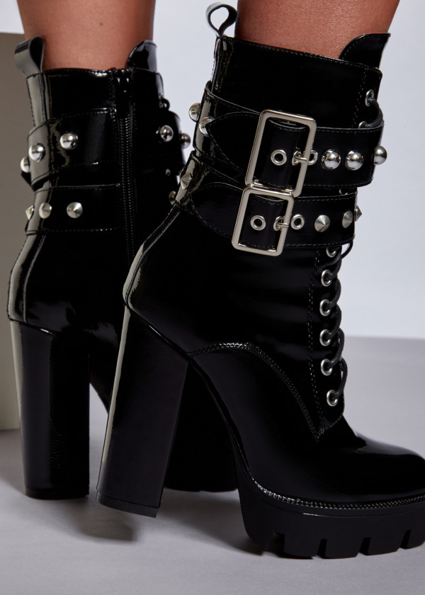 Black midi heeled biker boots 2
