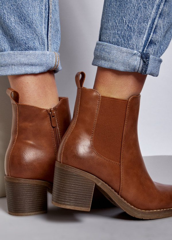 Brown tan heeled chelsea ankle boots 2