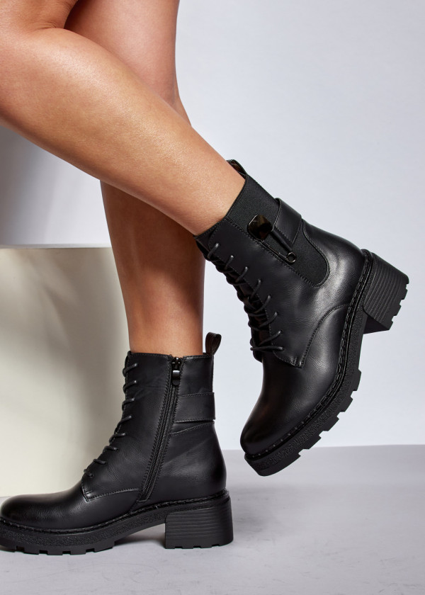 Black safety pin detailed ankle boots 3