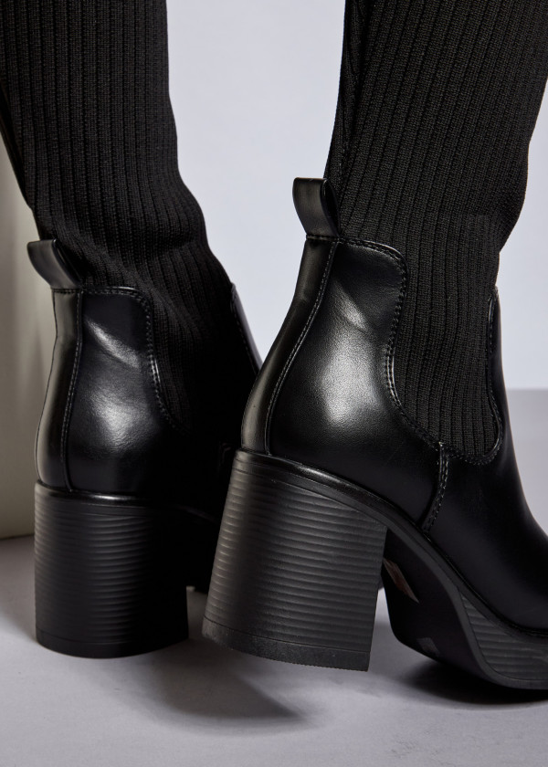 Black knee high heeled sock boots 2