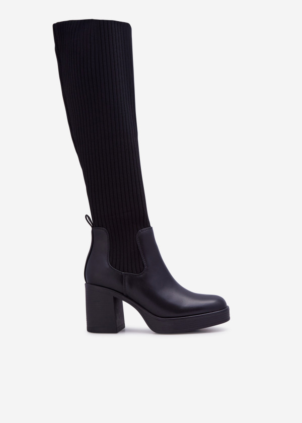 Black knee high heeled sock boots 3