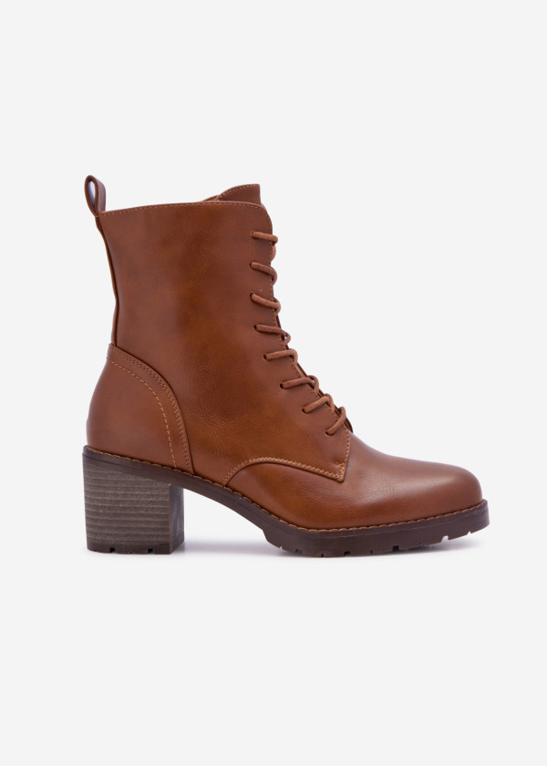 Brown tan lace up heeled ankle boots 3