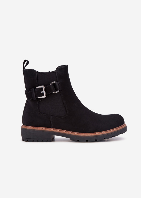 Black two toned buckle detail ankle boots 2