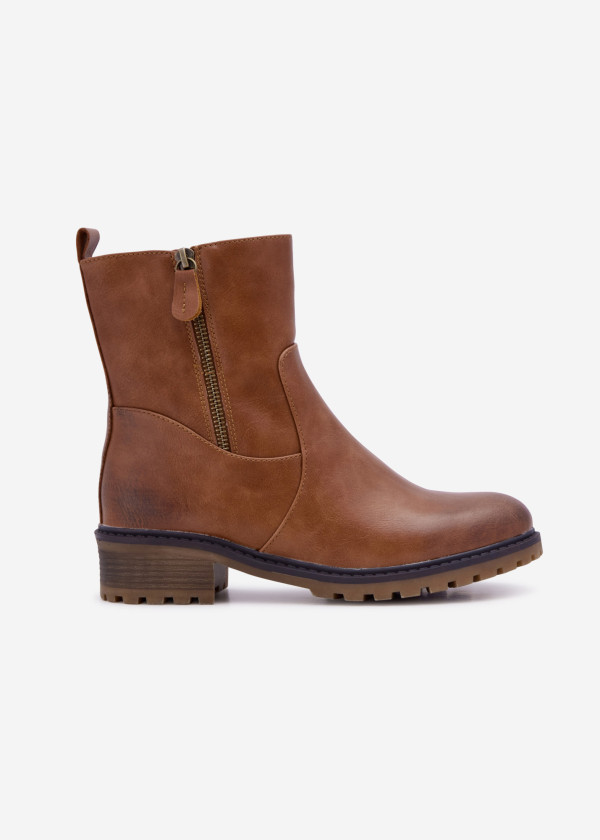 Brown tan zip detail ankle boots 1