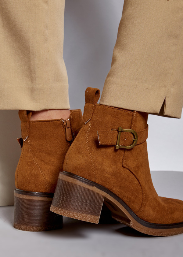 Brown tan buckle detail heeled ankle boots 2