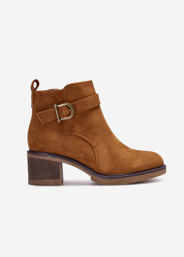 Brown tan buckle detail heeled ankle boots 3