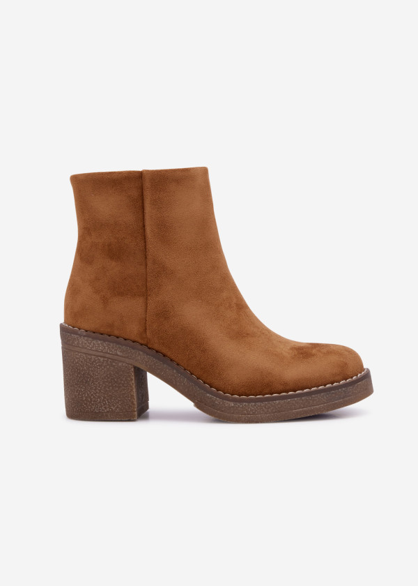 Brown tan chunky heeled ankle boots 3