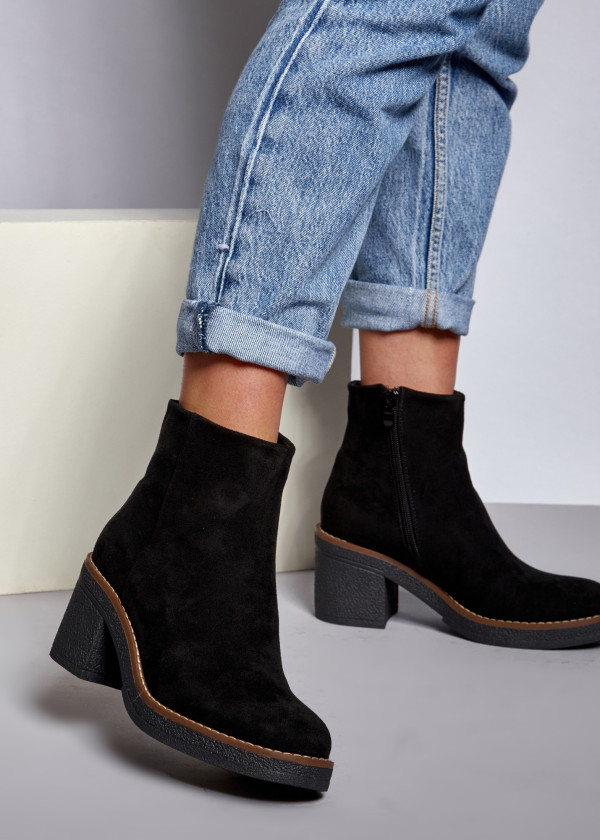 Black chunky heeled ankle boots