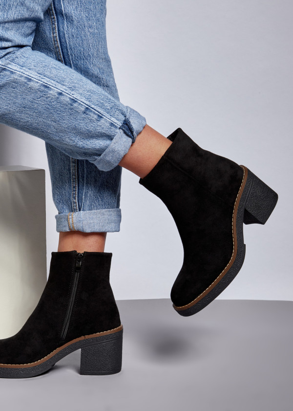 Black chunky heeled ankle boots 1