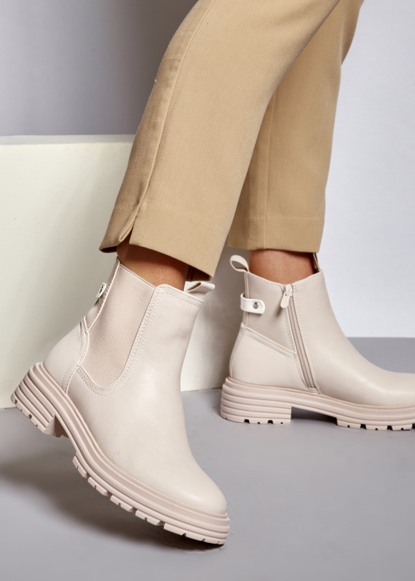 Beige chunky chelsea boots