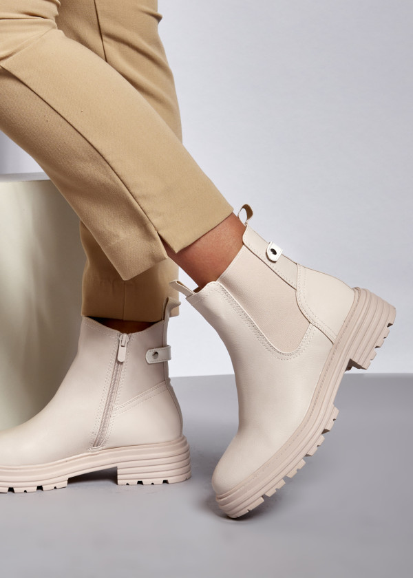 Beige chunky chelsea boots 1