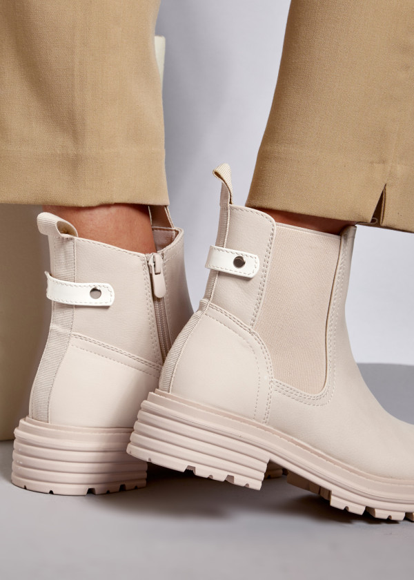 Beige chunky chelsea boots 2