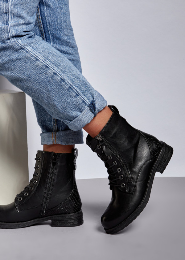 Black zip detail flat ankle boots 1