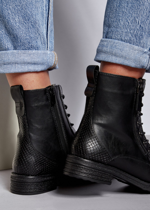 Black zip detail flat ankle boots 2