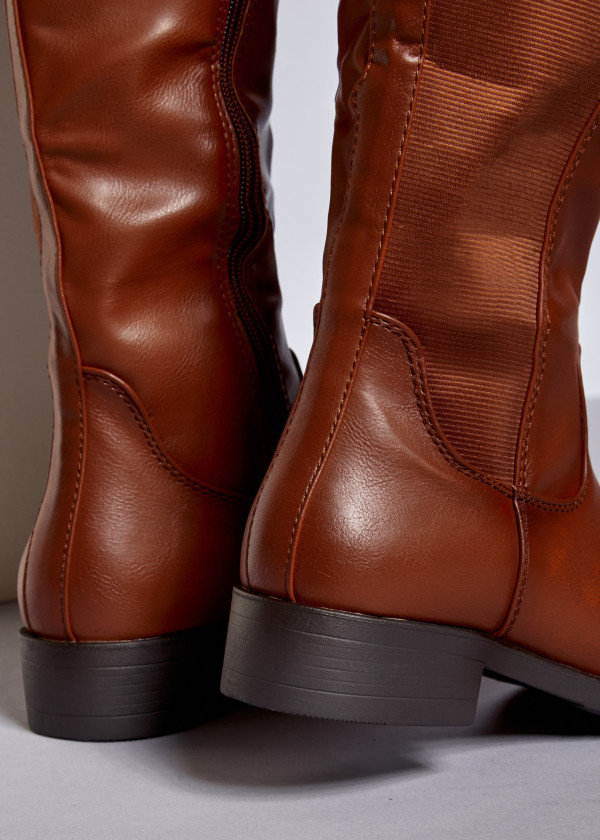 Brown tan flat knee high boots 2