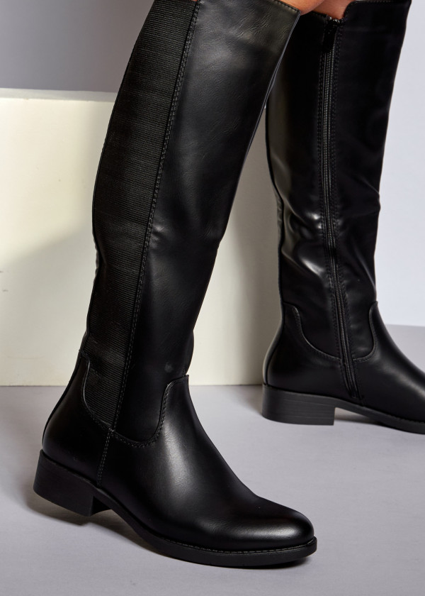Black flat knee high boots