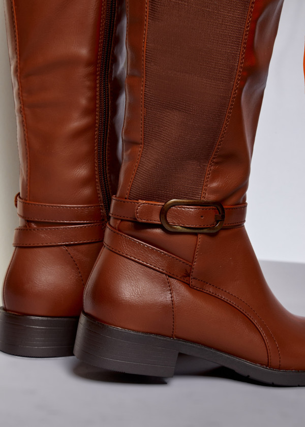 Brown tan buckle detail knee high boots 2