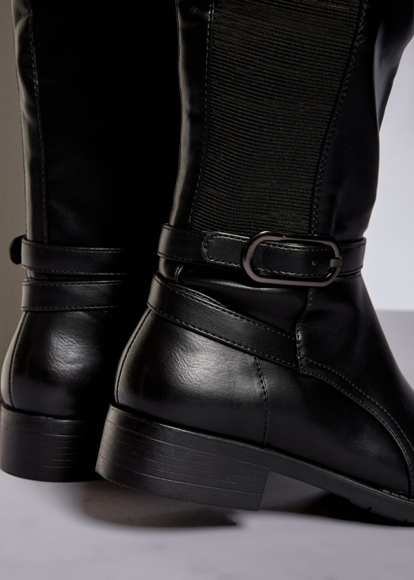 Black buckle detail knee high boots 2