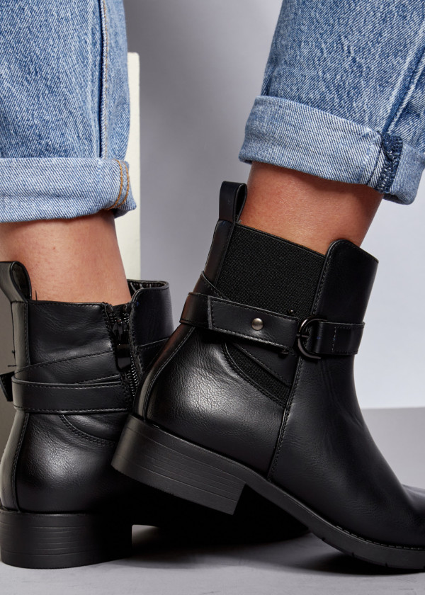 Black buckle detail flat ankle boots 2