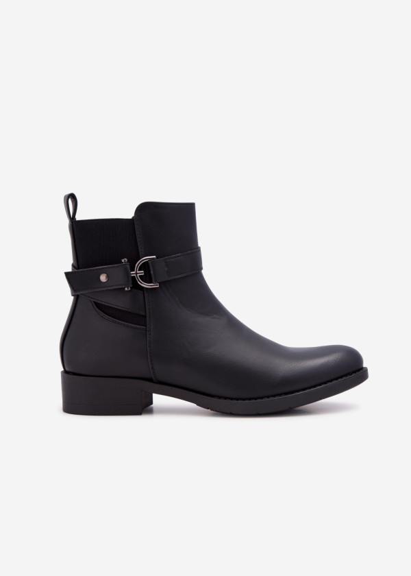 Black buckle detail flat ankle boots 3