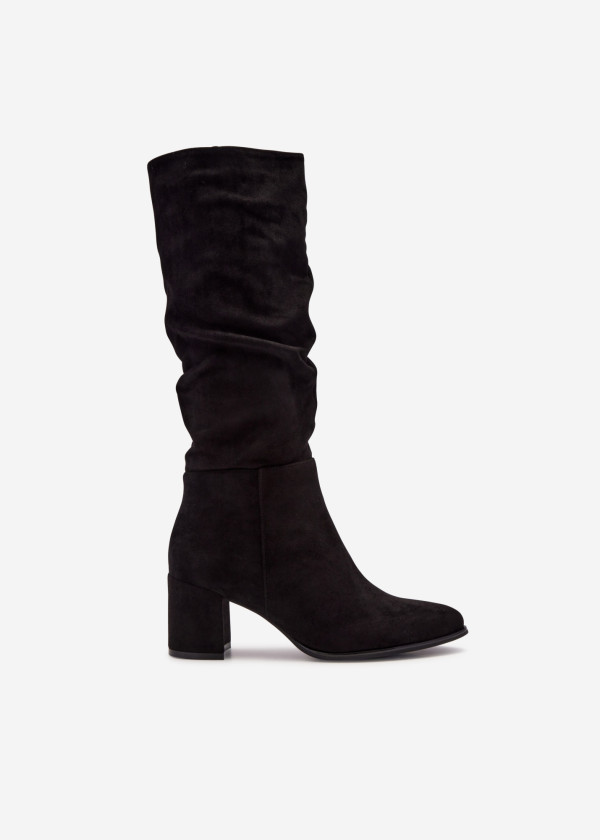 Black slouched heeled knee high boots 3