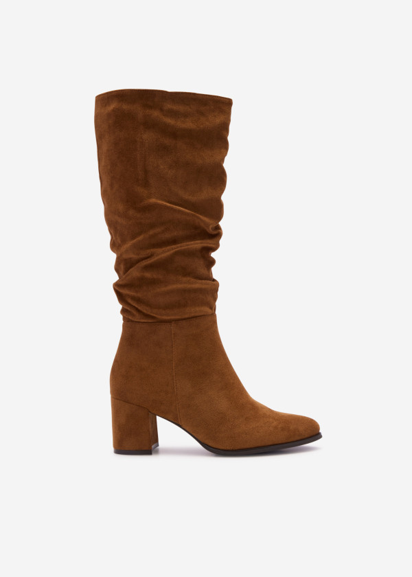 Tan slouched heeled knee high boots 3