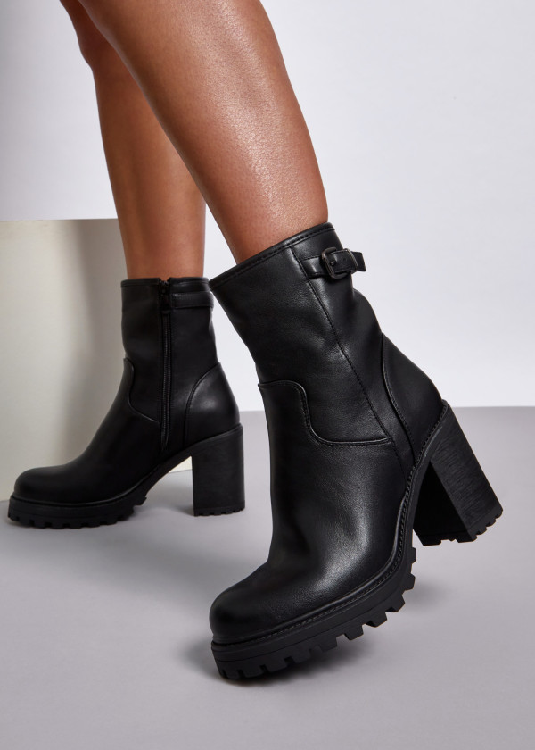 Black buckle detail heeled midi boots 1