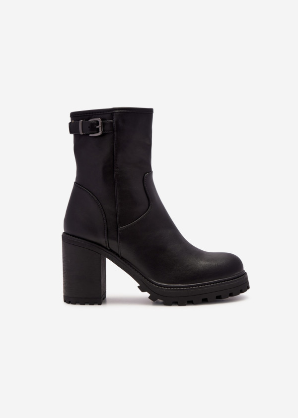 Black buckle detail heeled midi boots 3