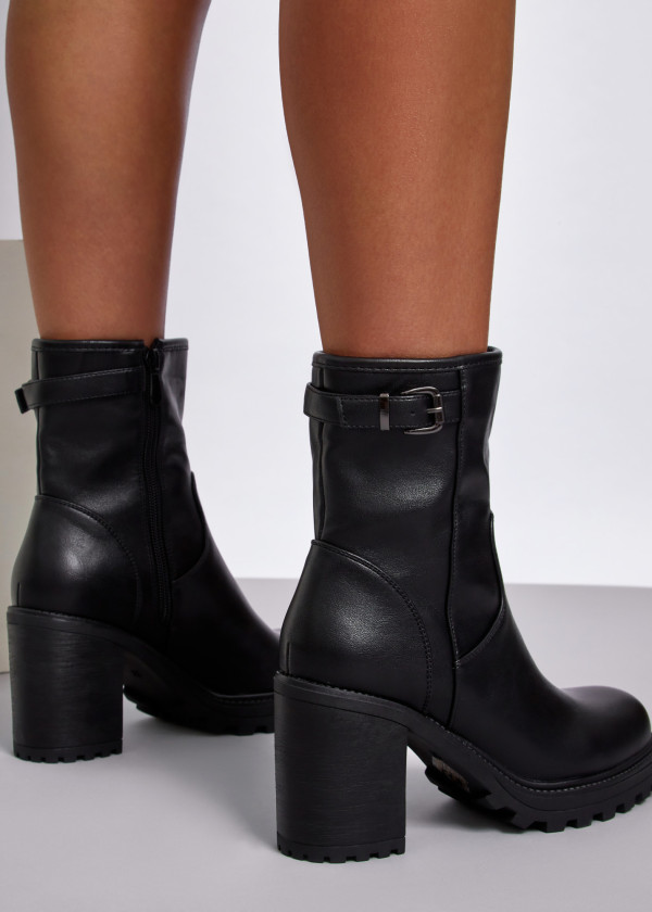 Black buckle detail heeled midi boots 2