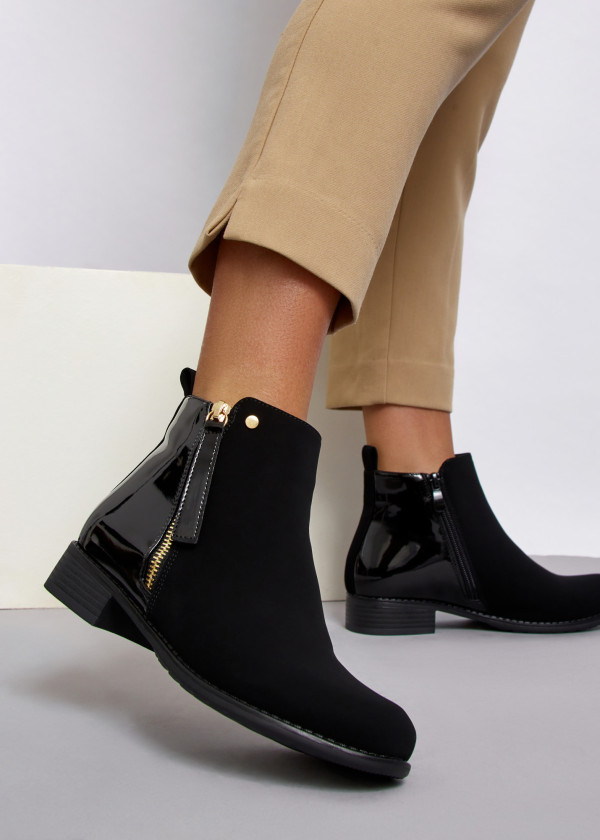 Black two toned zip detailed ankle boots
