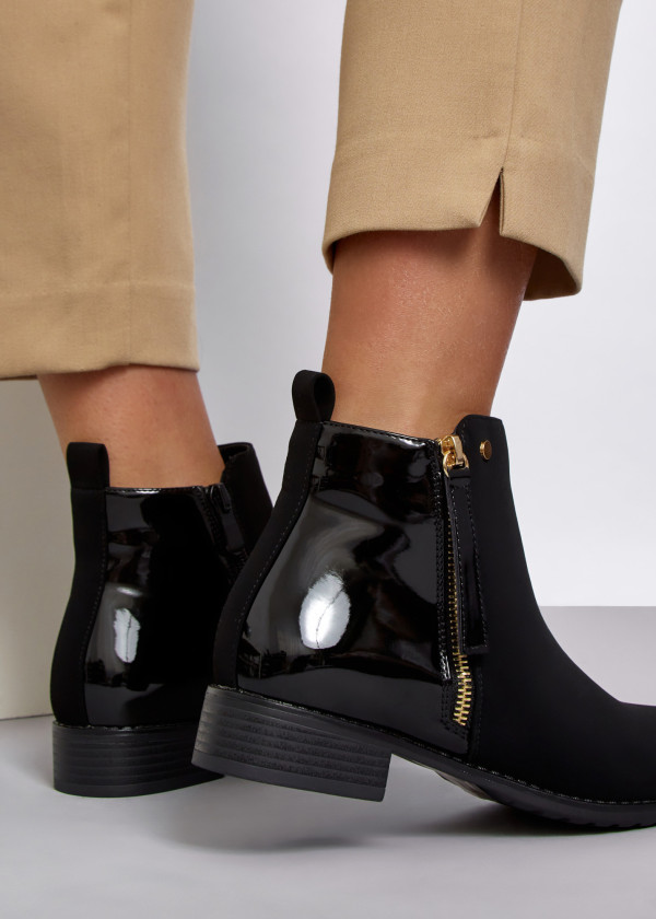 Black two toned zip detailed ankle boots 2