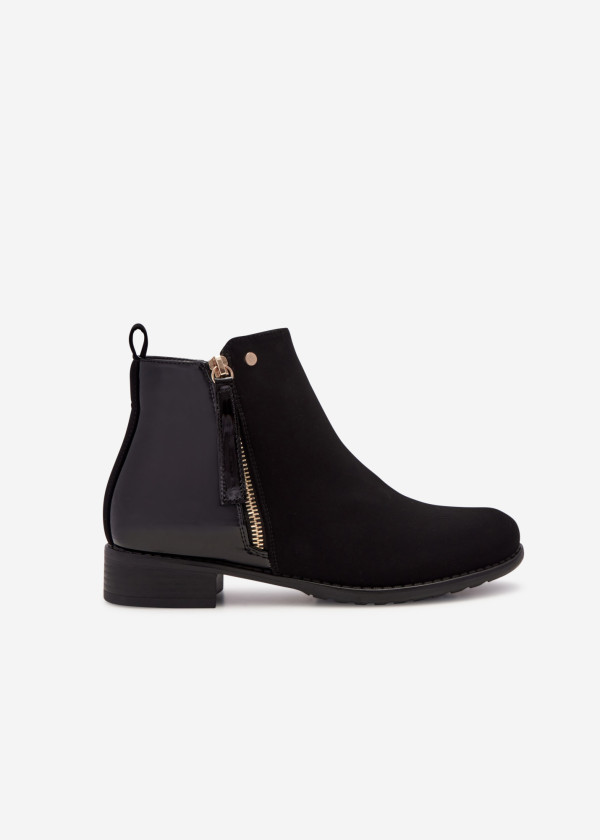 Black two toned zip detailed ankle boots 3