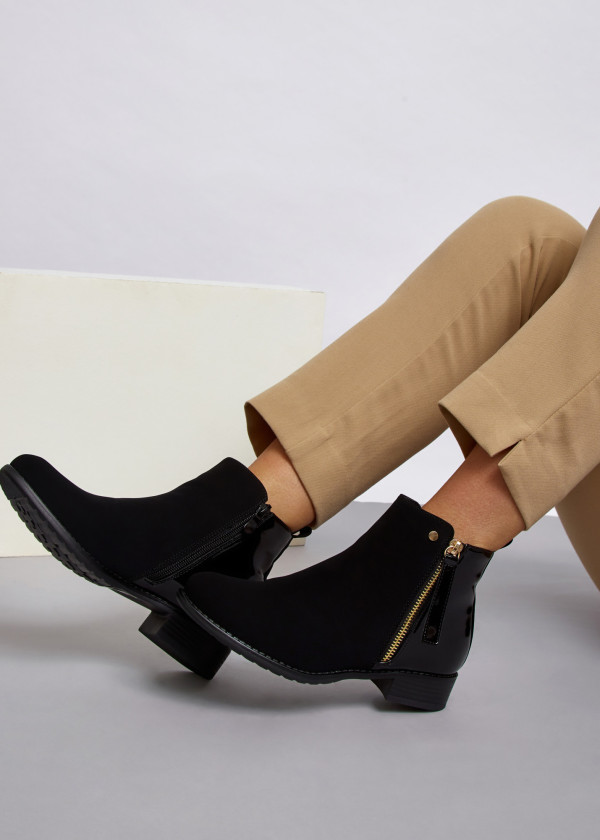 Black two toned zip detailed ankle boots 1