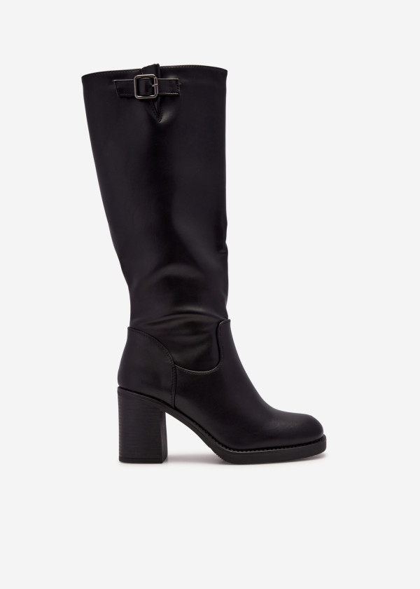 Black buckle detail heeled knee high boots 3