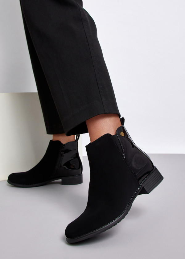 Black two toned flat ankle boots
