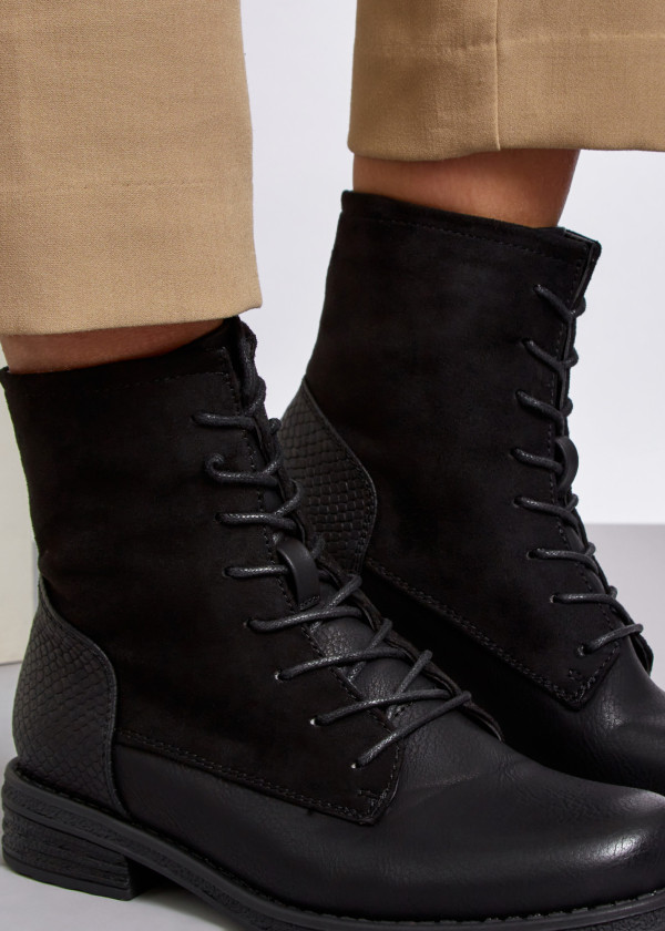 Black rustic lace up ankle boots 2