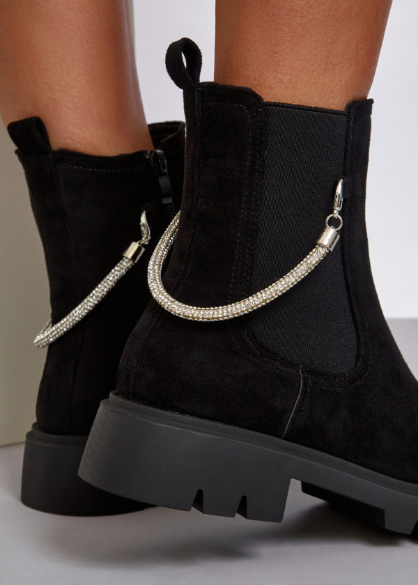 Black diamante clip strap chelsea boots 2