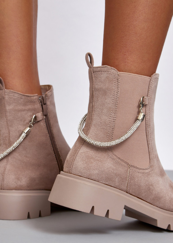 Khaki diamante clip strap chelsea boots 2