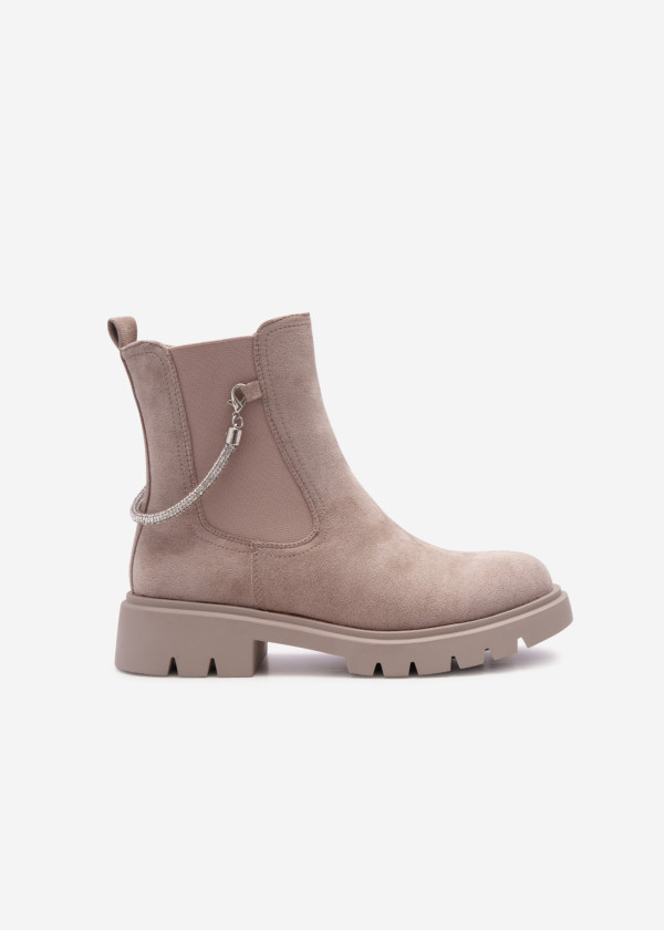 Khaki diamante clip strap chelsea boots 3