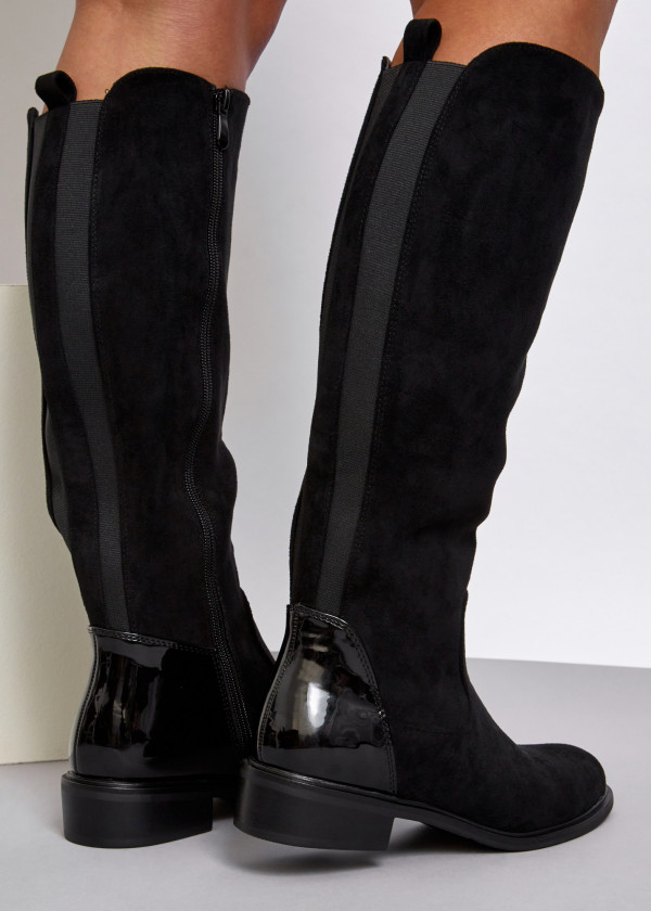 Black two toned flat knee high boots 2