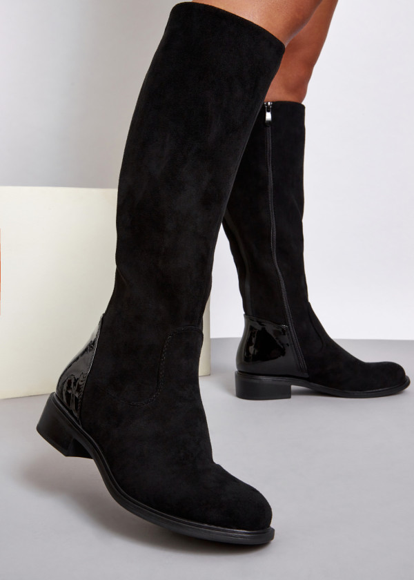 Black two toned flat knee high boots 1