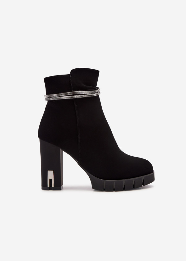 Black diamante strap detail heeled ankle boots 3