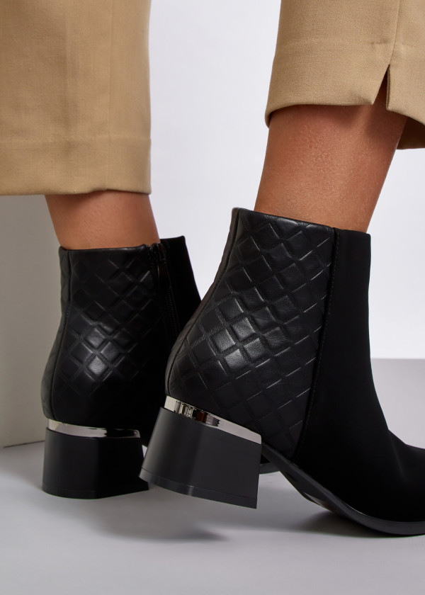 Black diamond pattern heeled ankle boots 2