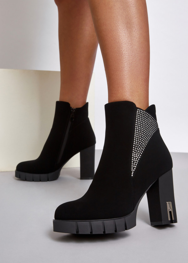 Black diamante embellished heeled ankle boots