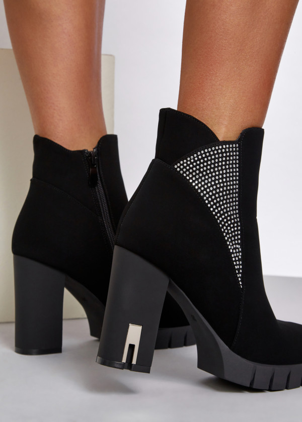 Black diamante embellished heeled ankle boots 2