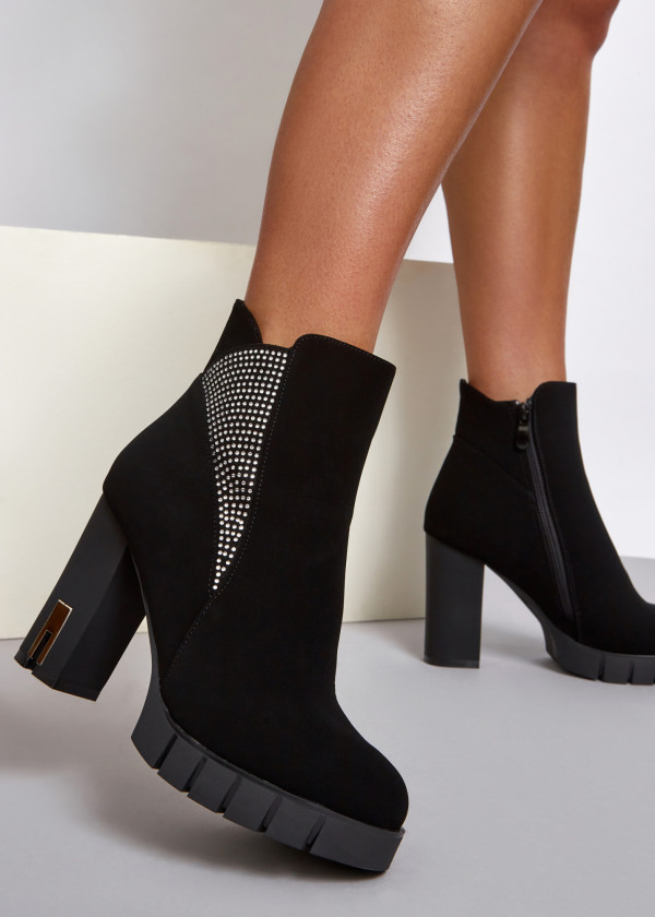 Black diamante embellished heeled ankle boots 1