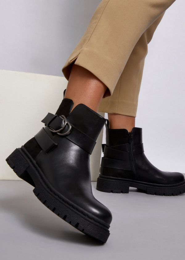 Black buckle detail ankle boots
