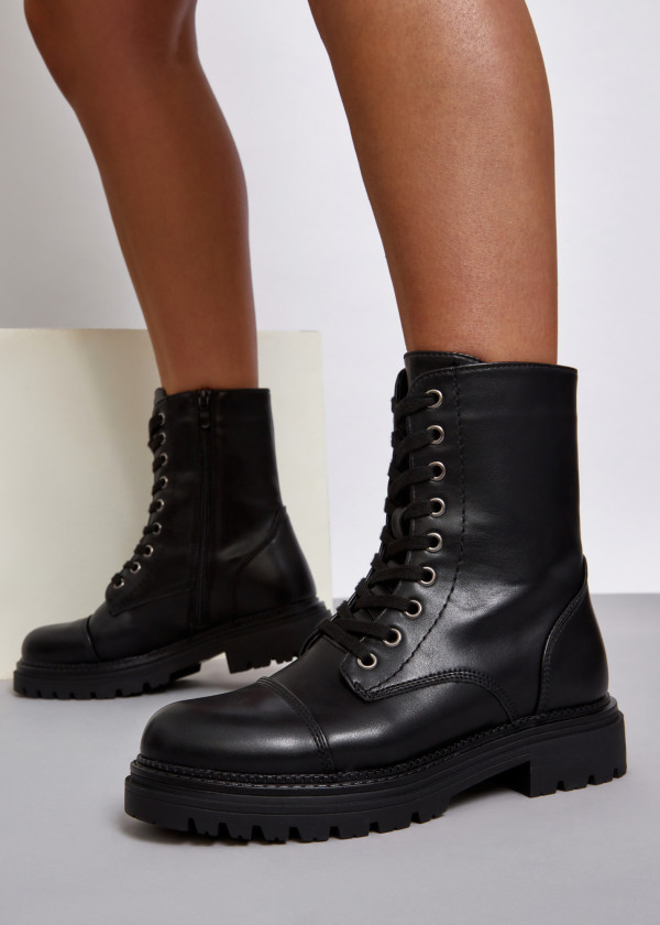Black lace up ankle boots