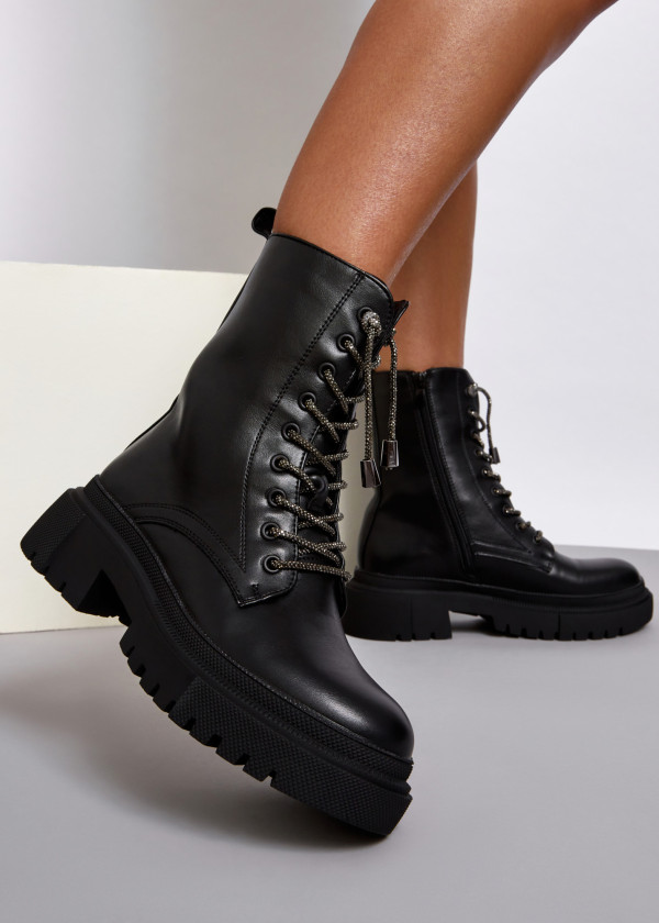 Black diamante lace detailed ankle boots